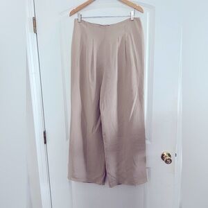 Flores & Flores Silk Beige Wide Leg Trousers | Size 12